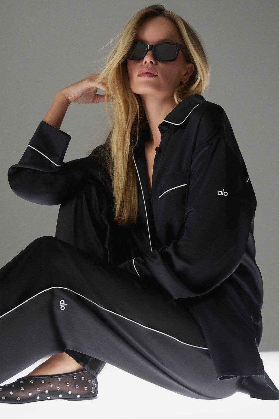 Courchevel Silk Button Down - Black/Ivory - Image 5