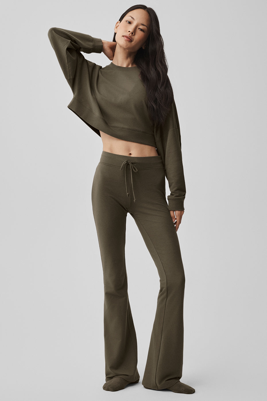 Cropped Sway Crew Neck Pullover - Olive Tree - Image 5