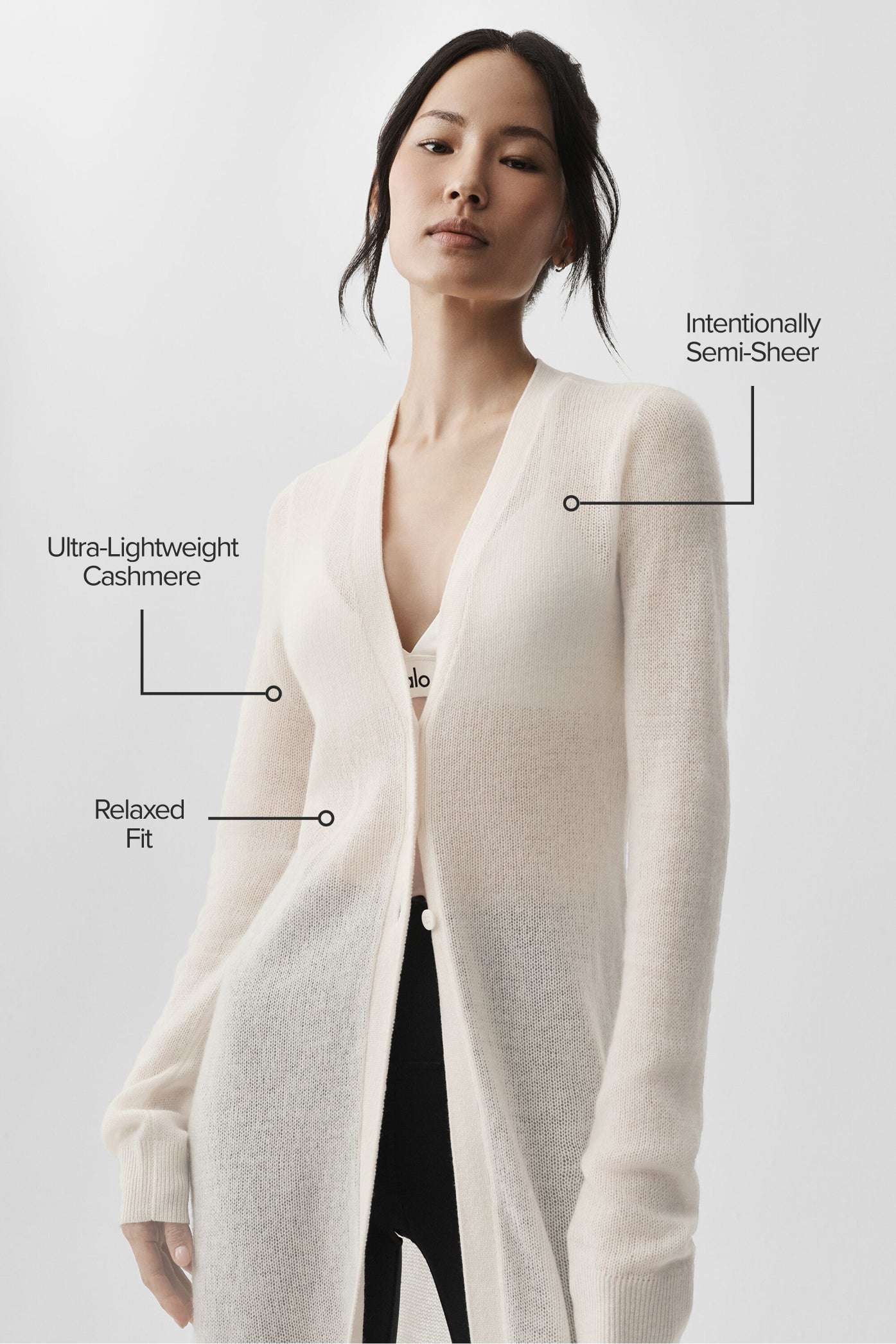 Sheer Cashmere Long Cardigan - Ivory - Image 2