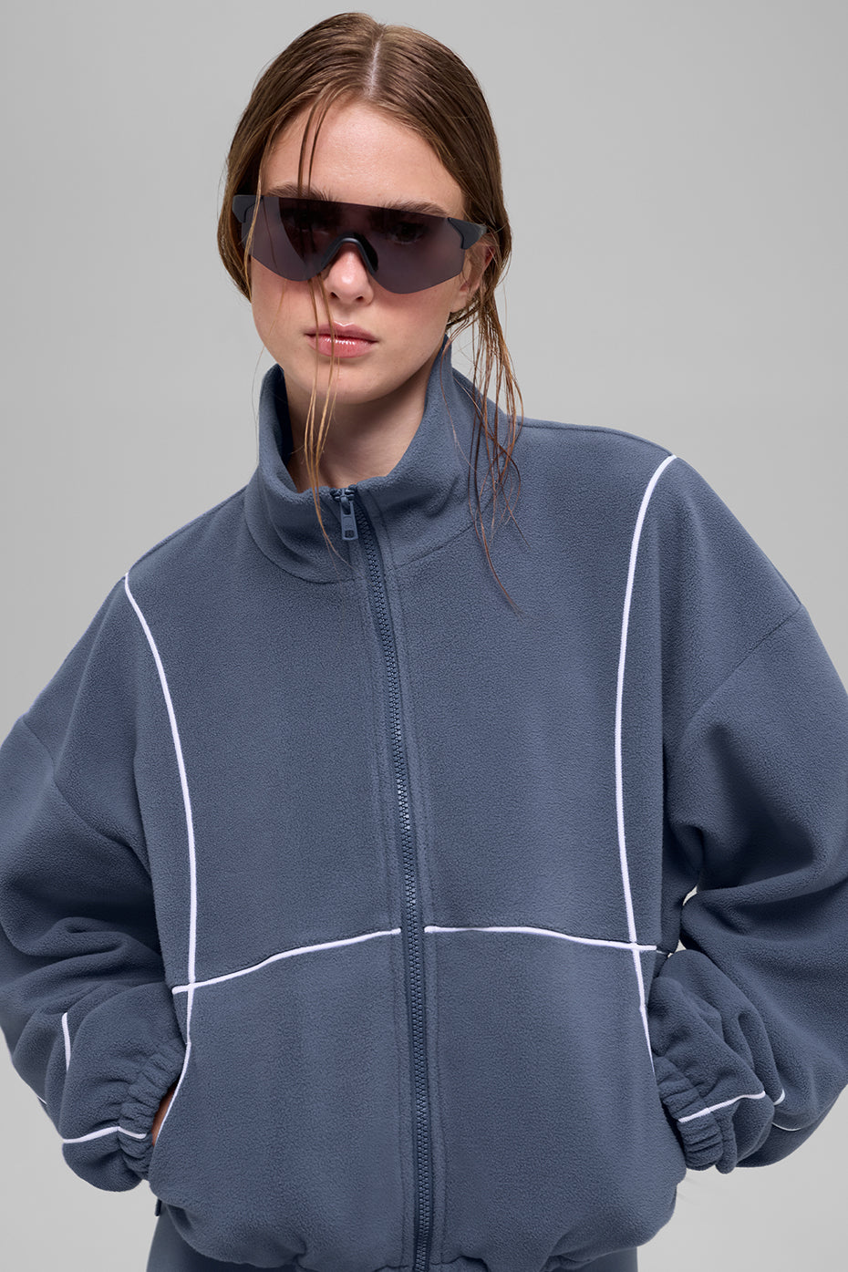 Polar Fleece Game Time Full Zip Jacket - Bluestone/White - Image 3