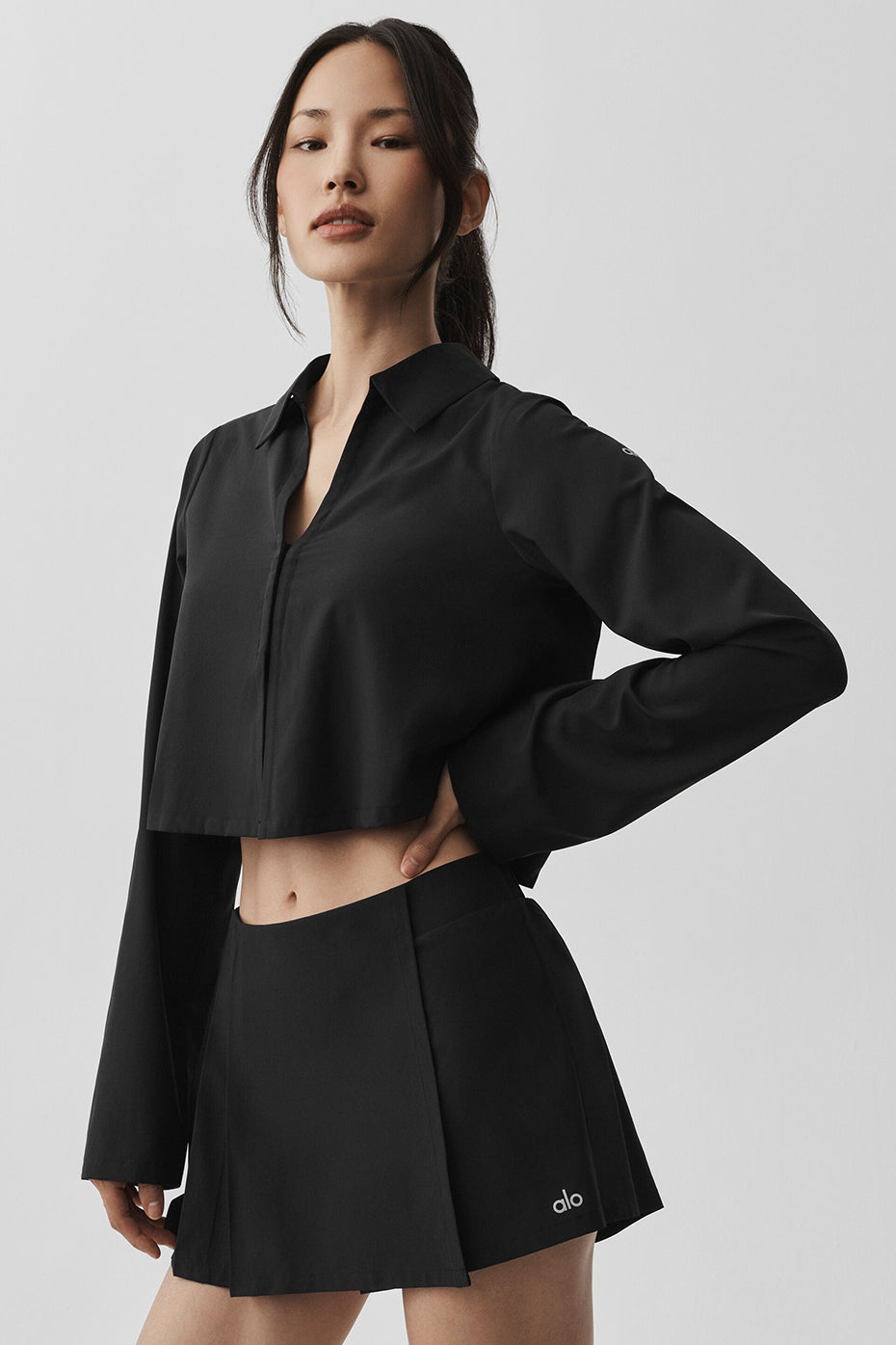Cropped Unmatched Long Sleeve - Black