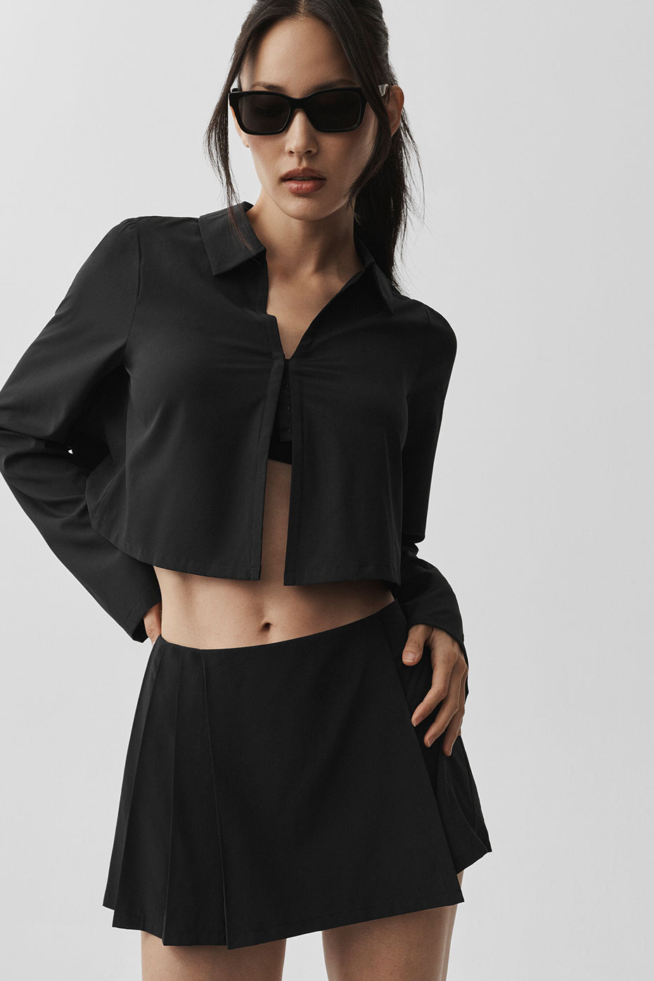 Cropped Unmatched Long Sleeve - Black - Image 3