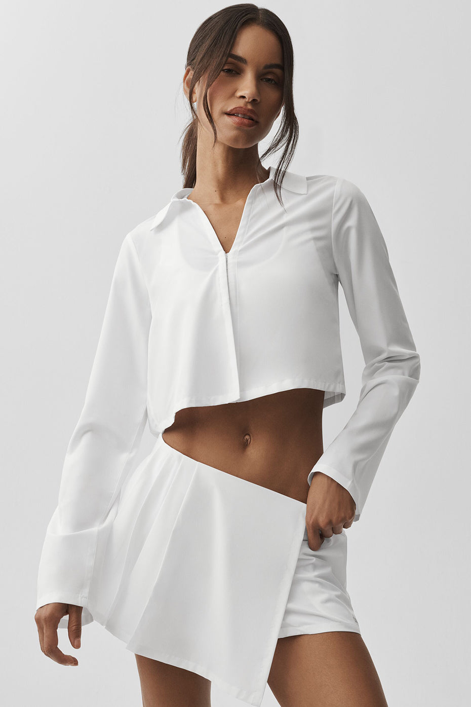 Cropped Unmatched Long Sleeve - White