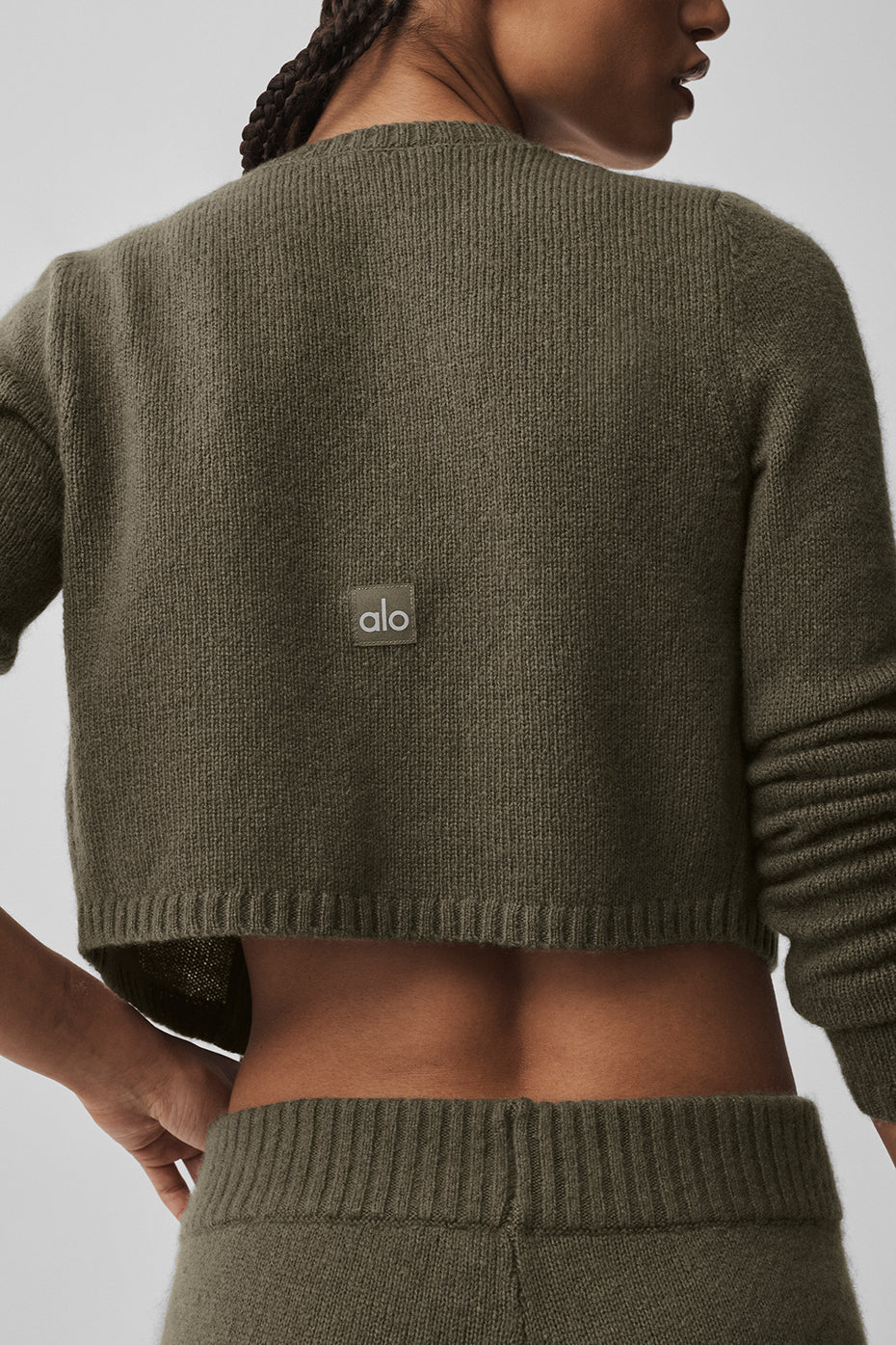 Wool Cashmere New Class Cropped Cardigan - Olive Tree - Image 2