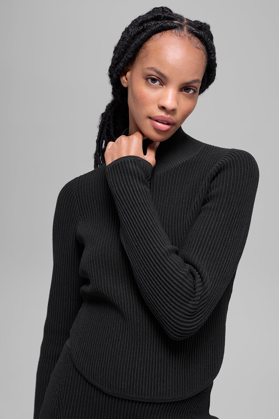 Denim Knit Backless Long Sleeve - Black/Anthracite - Image 4