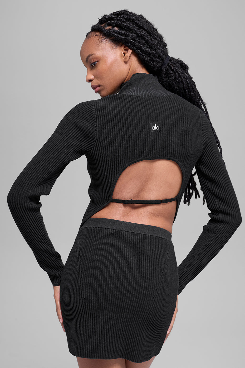 Denim Knit Backless Long Sleeve - Black/Anthracite - Image 3