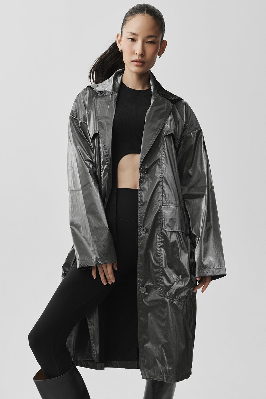 Metallic Break Line Trench - Silver Metallic