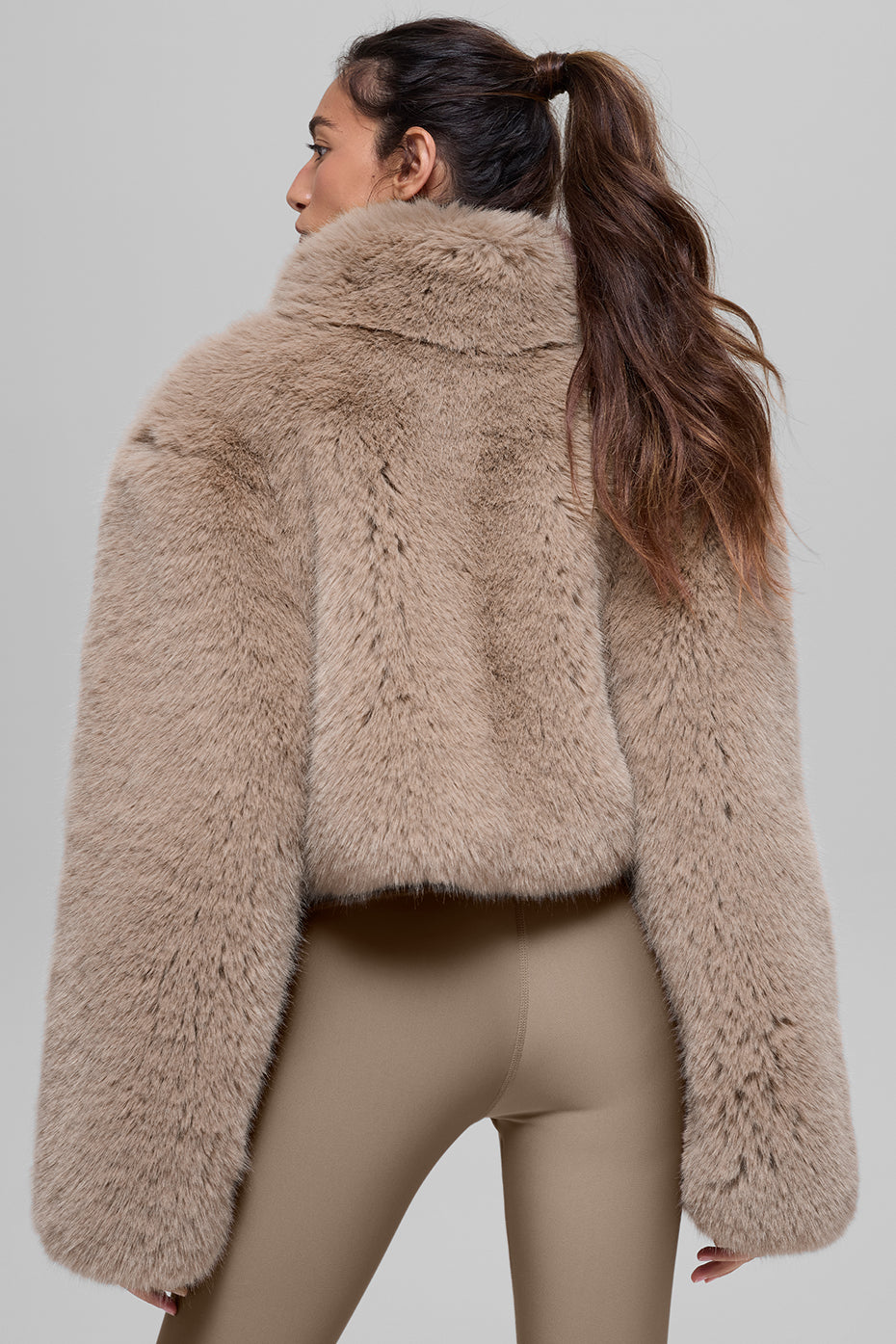 Opulent Faux Fur Cropped Jacket - Oat - Image 3