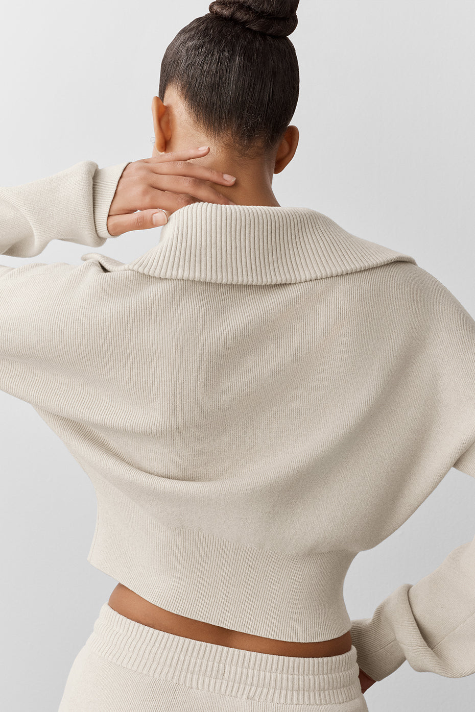 Scholar Knit Cropped Full Zip Jacket - Oatmeal Heather - Image 5
