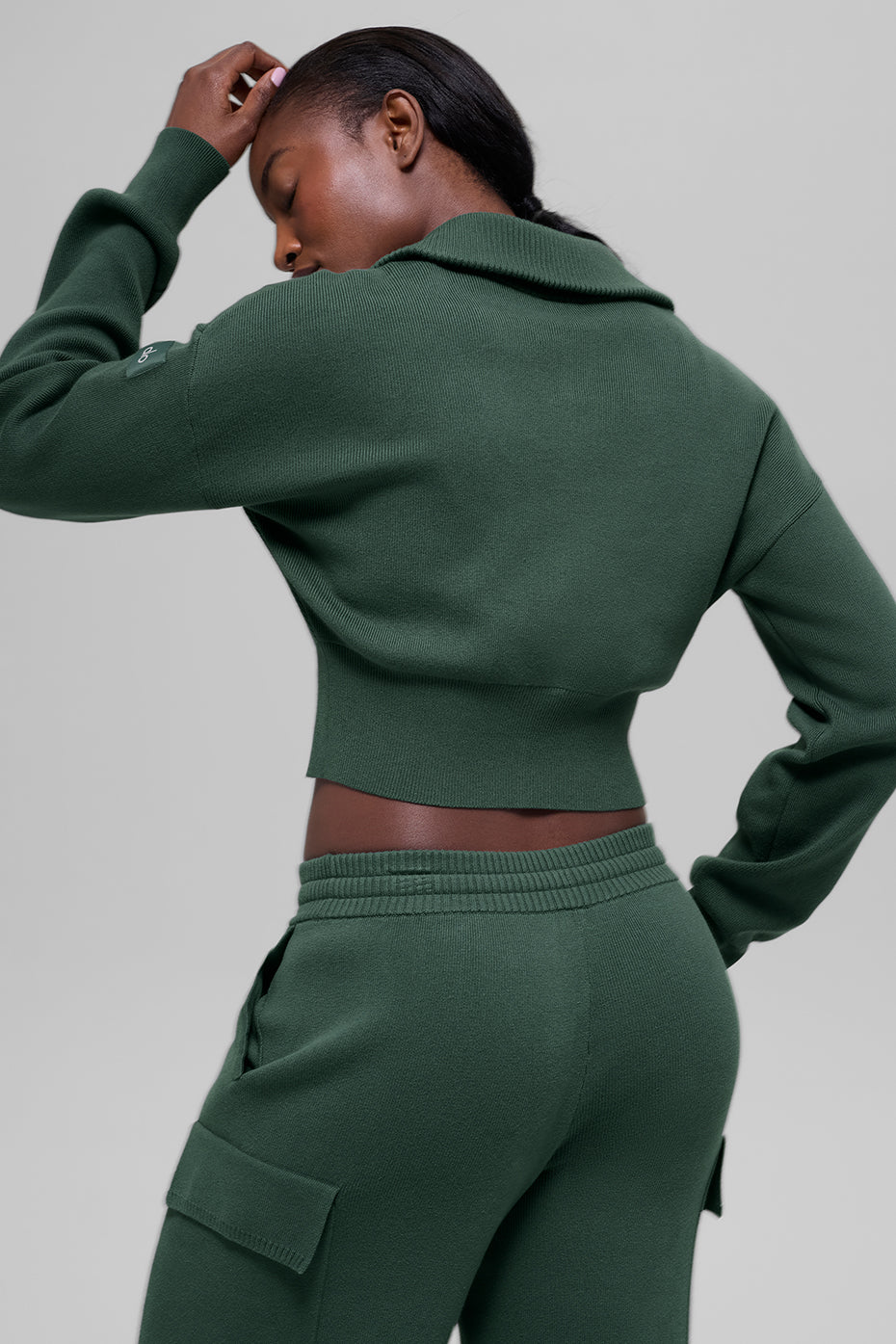 Scholar Knit Cropped Full Zip Jacket - Clover Green - Image 2
