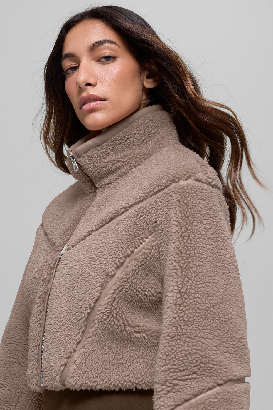 Sherpa Cropped Slope Side Jacket - Chai Latte - Image 3