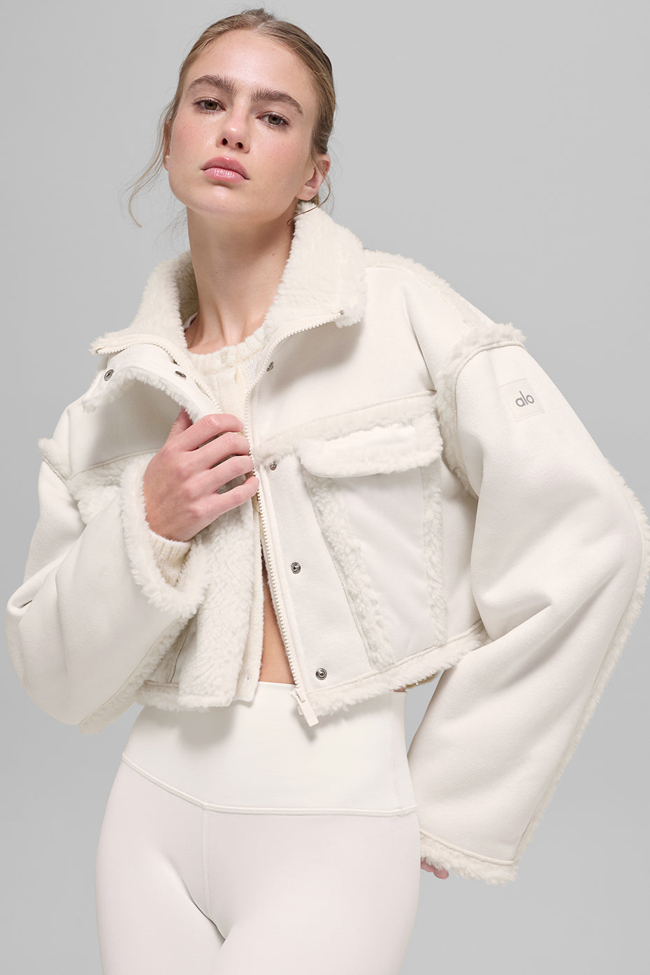 Faux Shearling Snowfall Cropped Jacket - Ivory
