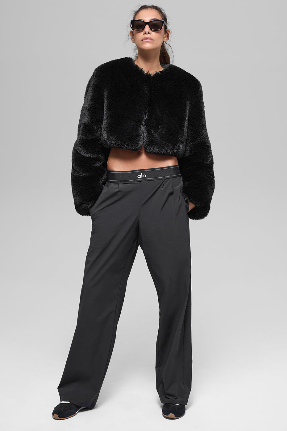 Faux Fur Chic Cropped Jacket - Black - Image 5