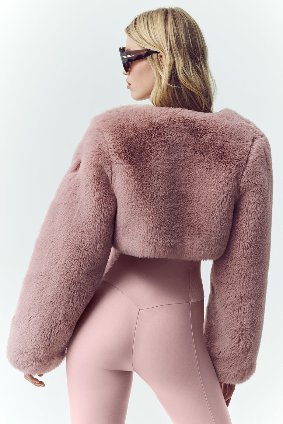 Faux Fur Chic Cropped Jacket - Pink Champagne - Image 2