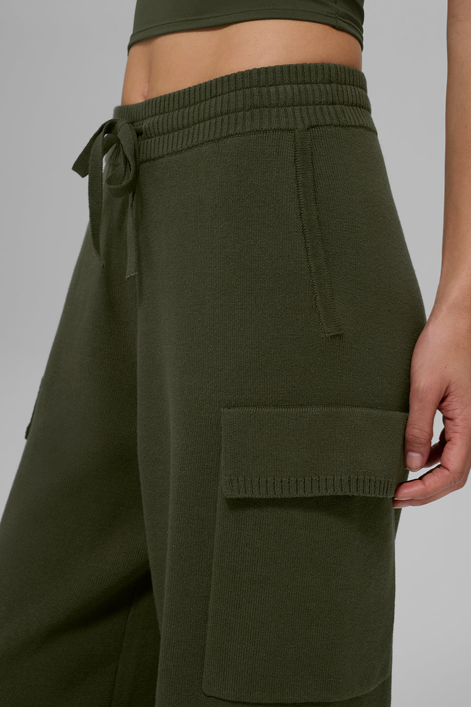 Scholar Knit High-Waist Cargo Pant - Green Olive - Image 3