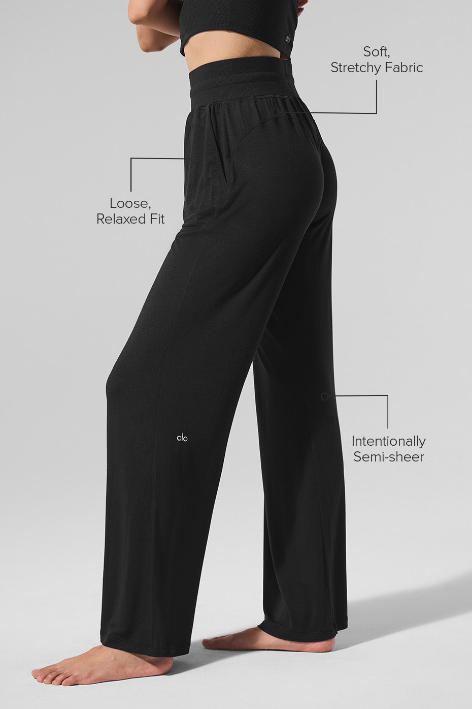 Semi-Sheer Delicate Lounge Flare Pant - Black - Image 2