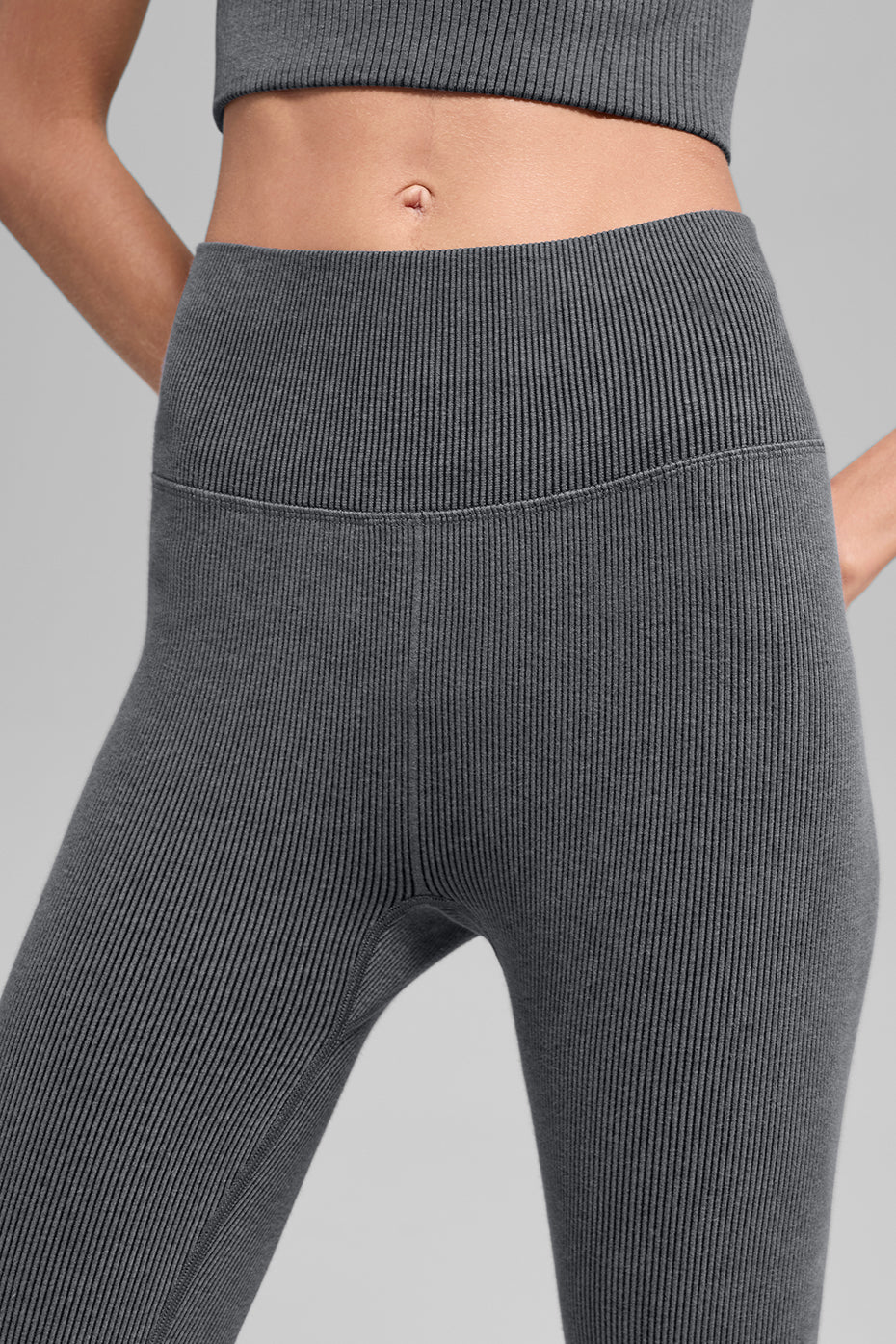 Seamless High-Waist Two Tone Rib Legging - Dark Misty Grey Heather - Image 2