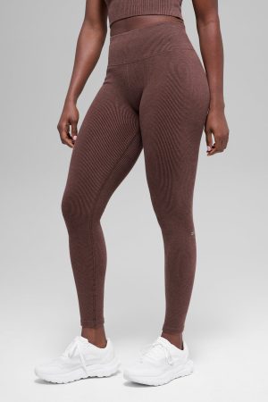 Seamless High-Waist Two Tone Rib Legging - Brownstone Heather
