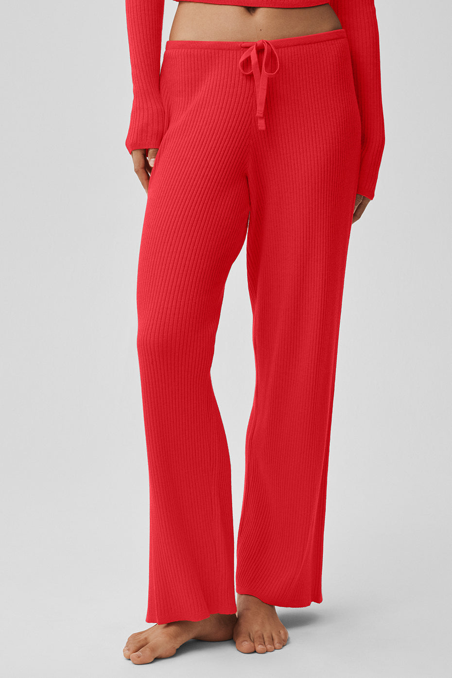 Sweater Knit Mid-Rise Unwind Wide Leg Pant - Bright Red - Image 4