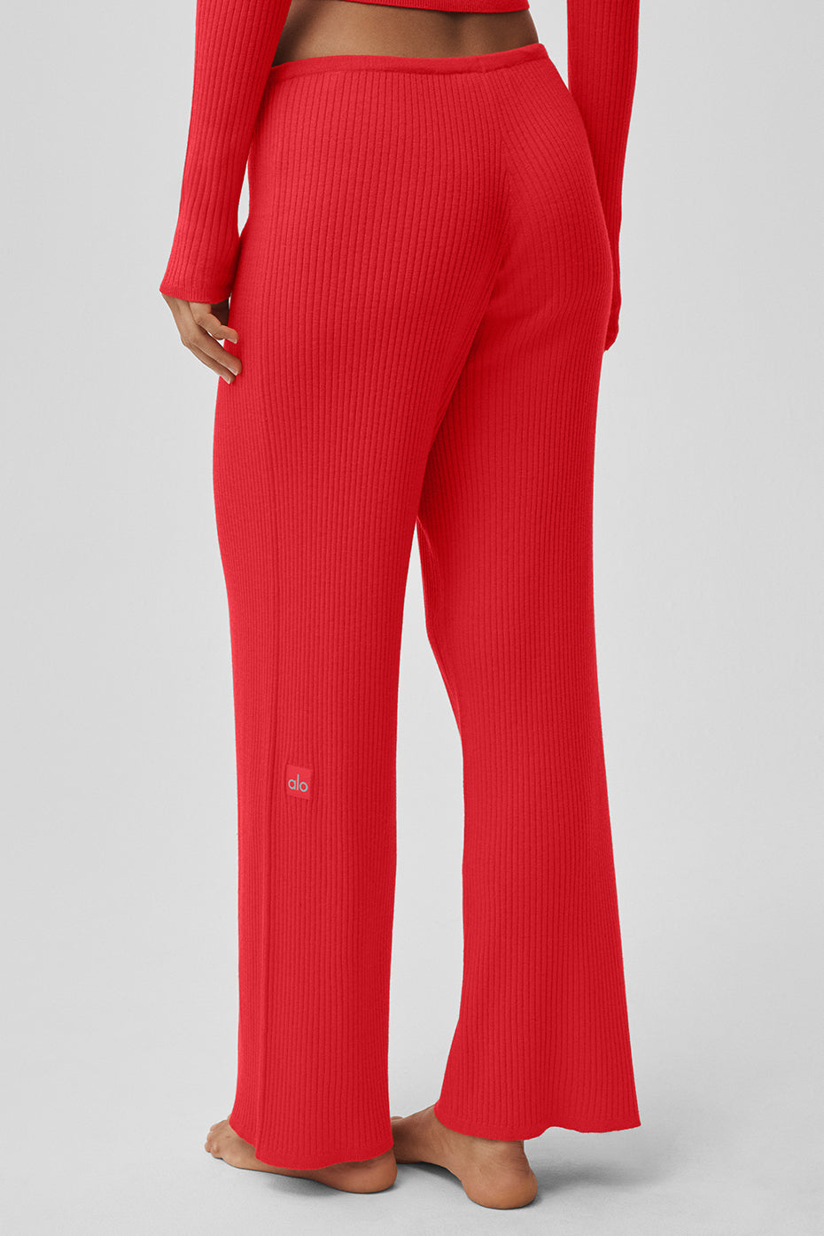 Sweater Knit Mid-Rise Unwind Wide Leg Pant - Bright Red - Image 2