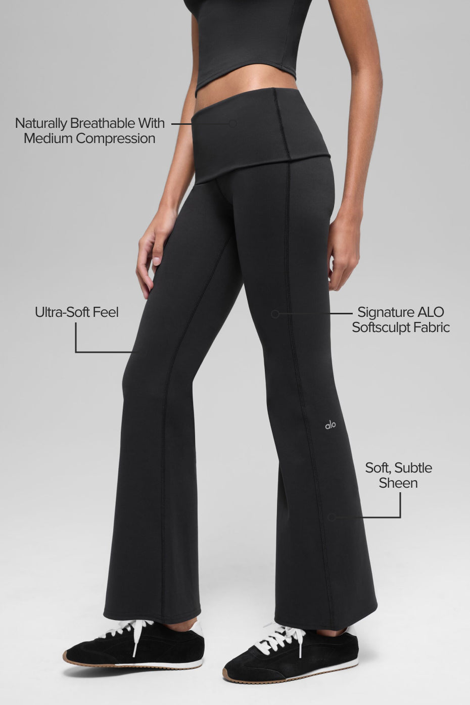 ALO Softsculpt 7/8 Foldover Flare Legging - Black - Image 2