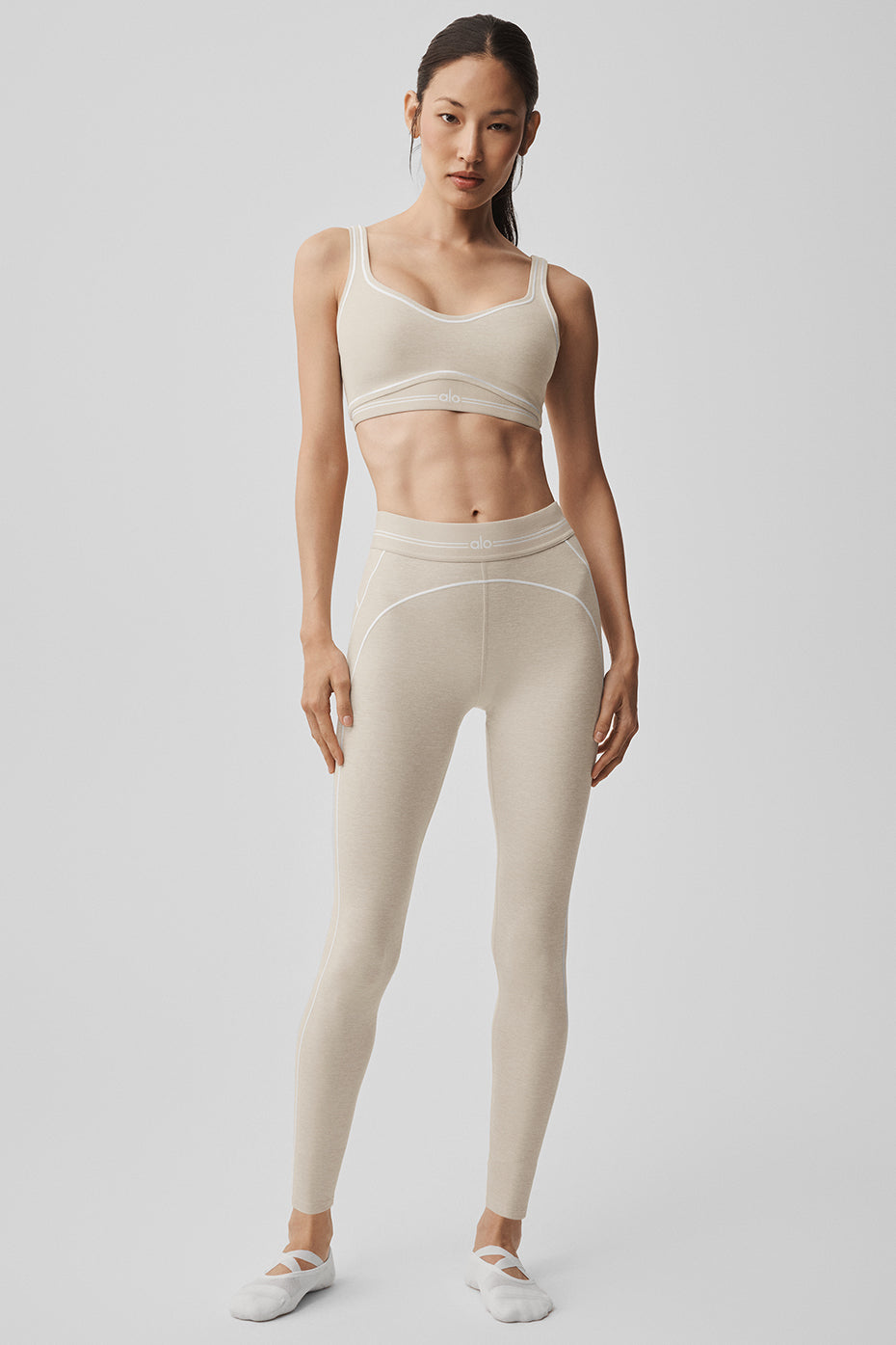 7/8 High-Waist Alosoft Heart Throb Legging - Oatmeal Heather/White - Image 5