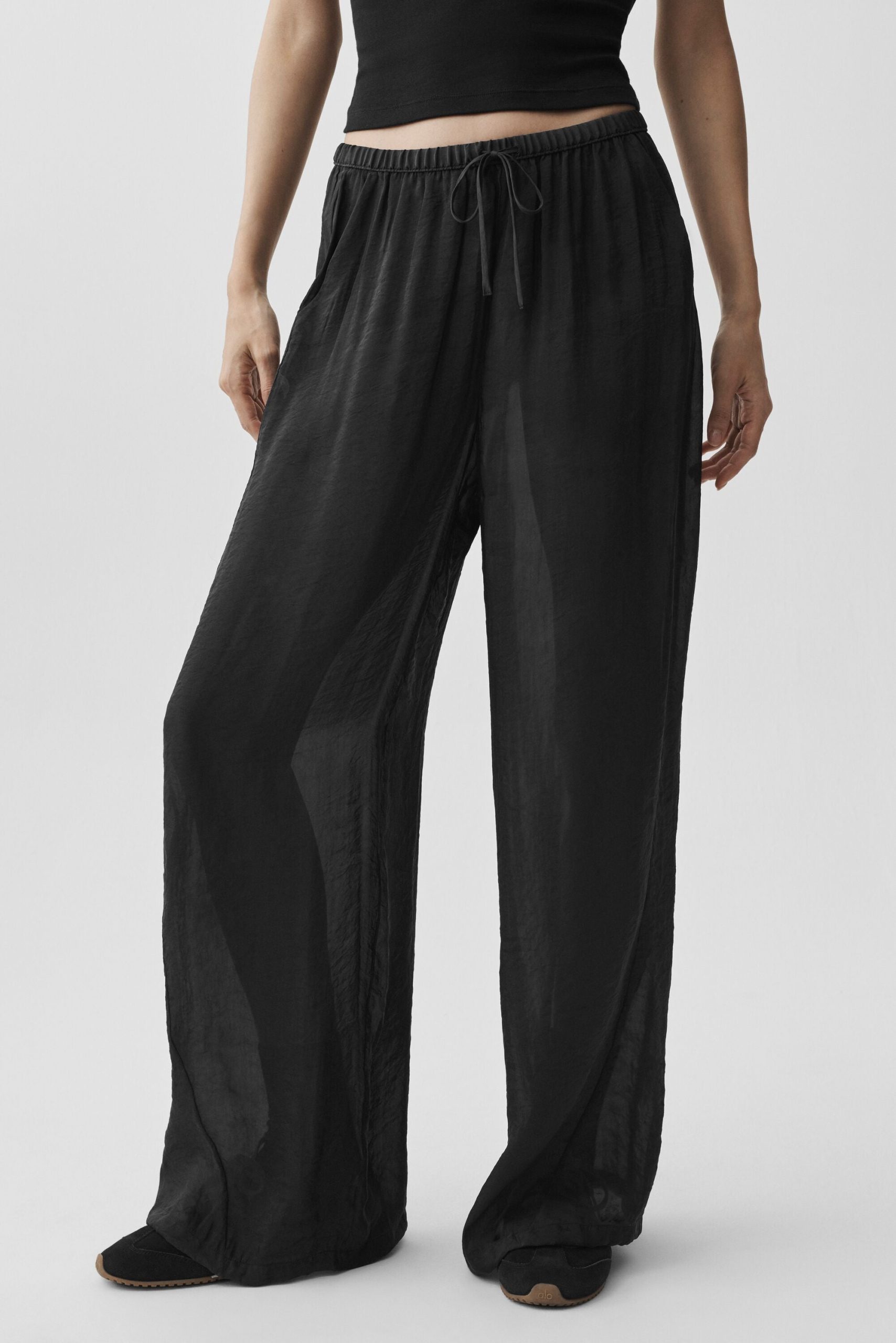 Semi-Sheer Golden Hour High-Waist Straight Leg Pant - Black - Image 3