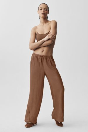 Semi-Sheer Golden Hour High-Waist Straight Leg Pant - Sun Kissed Brown
