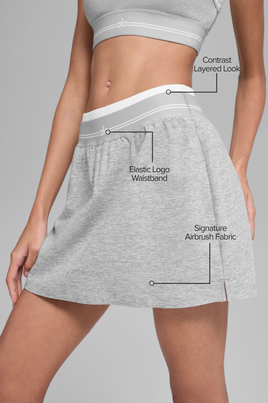 Alosoft Better Together Tennis Skirt - Athletic Heather Grey/White - Image 2