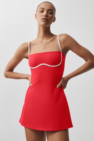 Airbrush Streamlined Dress - Bright Red/White